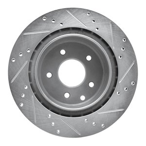Infiniti EX35 Brake Rotor (1) - Rear Left - R1 Concepts - Drilled & Slotted - Silver - `05-`25